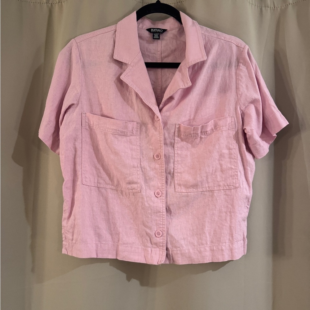 Buffalo David Button Light Pink Crop Top Shirt